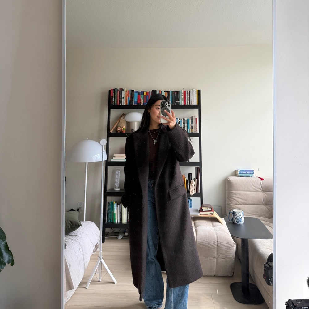 GRLFRND Long Wool Blend Coat in Dark Brown